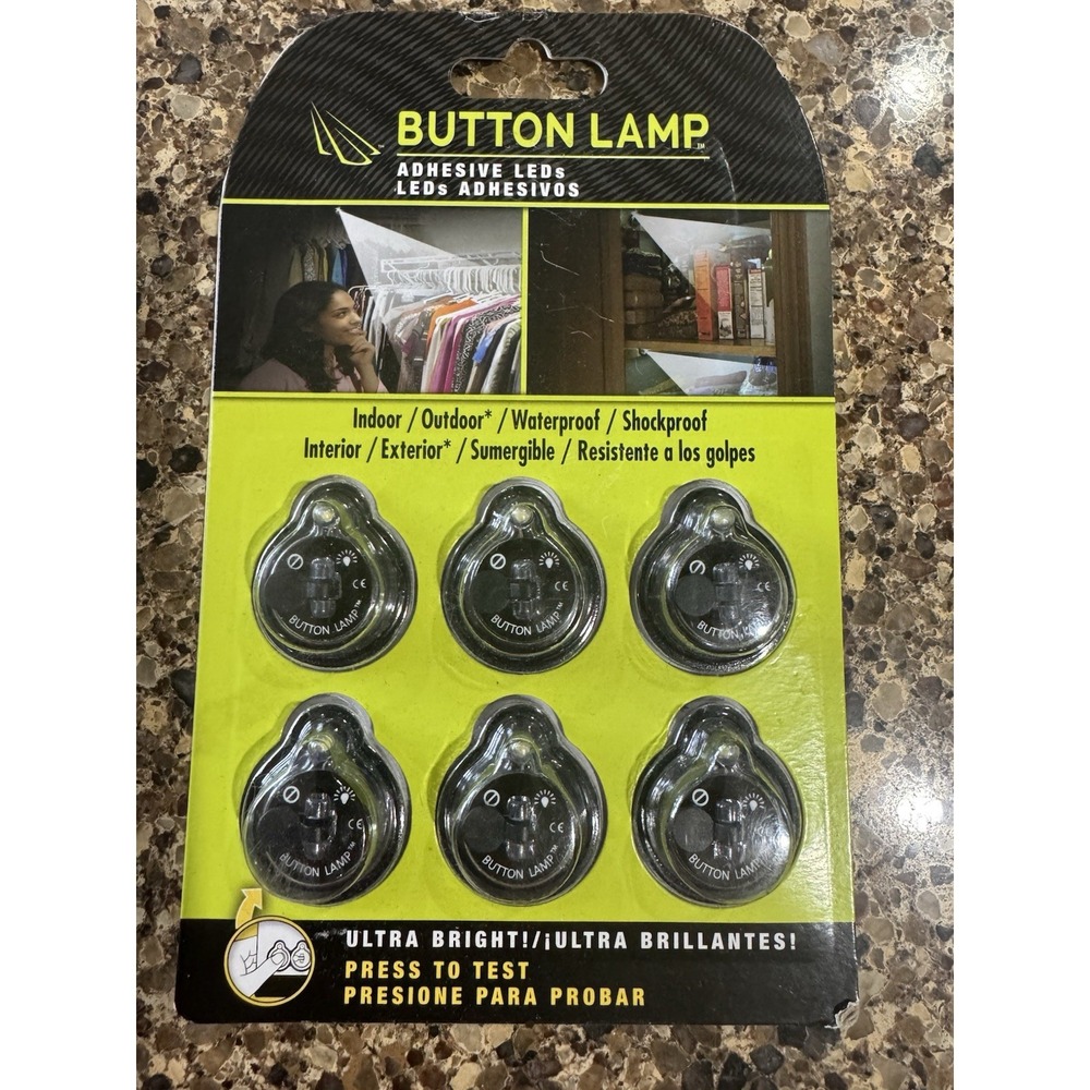 BUTTON LAMP 6 Pack Adhesive LEDs Light Package Ultra Bright New In Package